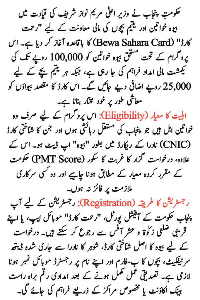 CM Punjab Rehmat Card Registration Process